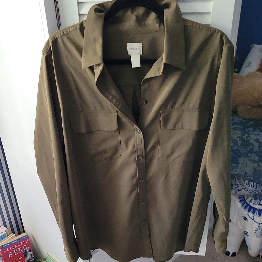 Chico's Olive Green Button Down Shirt 3=16/XL - Picture 5 of 12